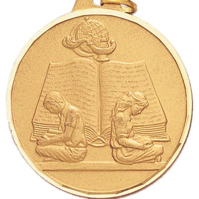 1-1/2 Inch Diamond Cut Border Boy and Girl Reading Medal