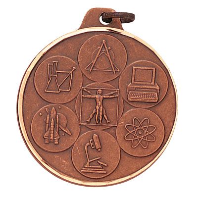 1-1/2 Inch Diamond Cut Border Bronze Multiple Science Disciplines Medal