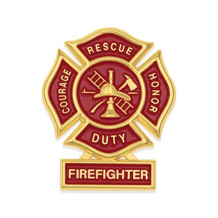 1-3/4 Inch Firefighter Maltese Cross Fire Shield Soft Epoxy Enameled Carded Lapel Pin
