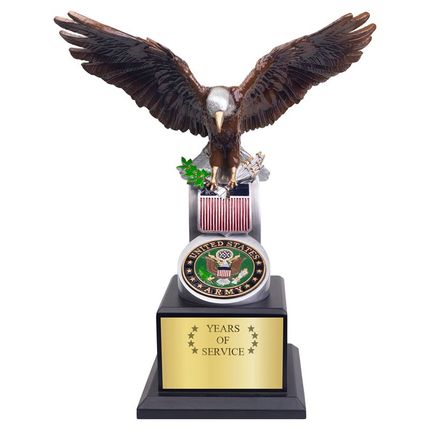14 Inch Hand Painted "Years Of Service" U.S. Army Eagle with Army Shield Emblem on a Black Wood Base