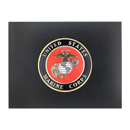 9 x 11-3/4 Inch Black Certificate Holder With 4 Inch United States Marine Corps Insignia Medallion