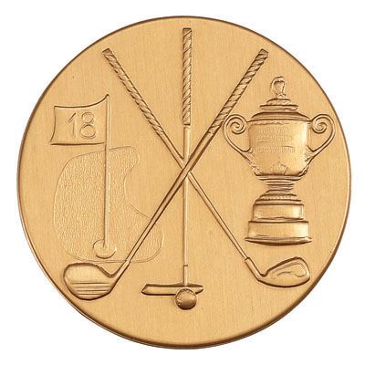 2 Inch Round 3D Stamped Golf Brass Metal Medallion Decal Disc-Peel and Stick Back