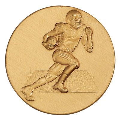 2 Inch Round 3D Stamped Male Football Offensive Player Brass Metal Medallion Decal Disc-Peel and Stick Back