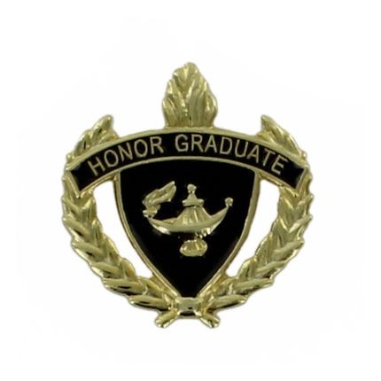 1 Inch Gold "Graduate" wih Lamp of Learning and Wreaths Enameled Lapel Pin