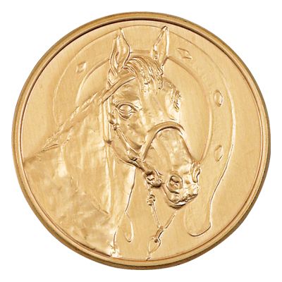 2 Inch Round 3D Stamped Horse Brass Metal Medallion Decal Disc-Peel and Stick Back