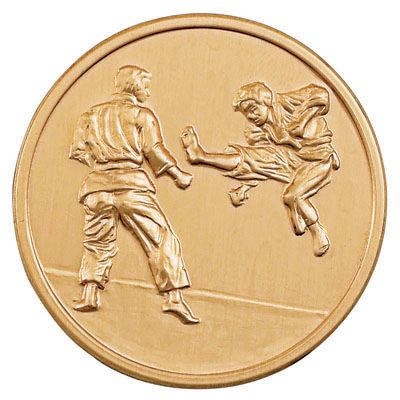 2 Inch Round 3D Stamped Karate Match Brass Metal Medallion Decal Disc-Peel and Stick Back