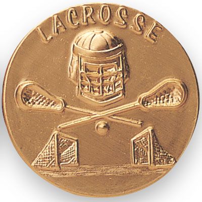 2 Inch Round 3D Stamped Lacrosse Sticks and Helmet Brass Metal Medallion Decal Disc-Peel and Stick Back