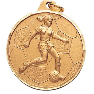 1-1/2 Inch Diamond Cut Border Female Soccer Player Medal