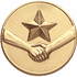 2 Inch Round 3D Stamped Handshake Star Brass Metal Medallion Decal Disc-Peel and Stick Back