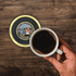  3-5/8 Inch Bright Gold And Leatherette Coaster With 2 Inch State Of California Etched Enameled Brass Medallion Insert