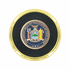 3-5/8 Inch Bright Gold And Leatherette Coaster With 2 Inch State Of New York Etched Enameled Brass Medallion Insert