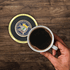 3-5/8 Inch Bright Gold And Leatherette Coaster With 2 Inch State Of New York Etched Enameled Brass Medallion Insert